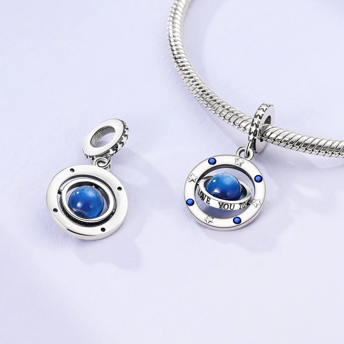 PANPOKI 925 Sterling Silver Mysterious Starry Planet Original Pendants Bracelet Charms Jewelry Party Beads DIY Trendy Gifts
