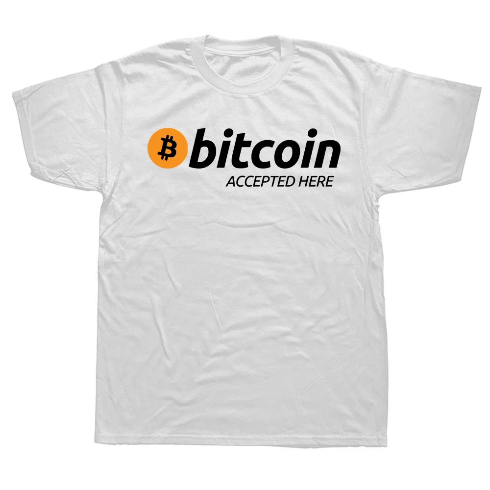 Accepted Here BTC Logo TShirt for Male Bitcoin Cryptocurrency Meme Clothing Fashion Cotton T Shirt Short Sleeve Mens Clothes