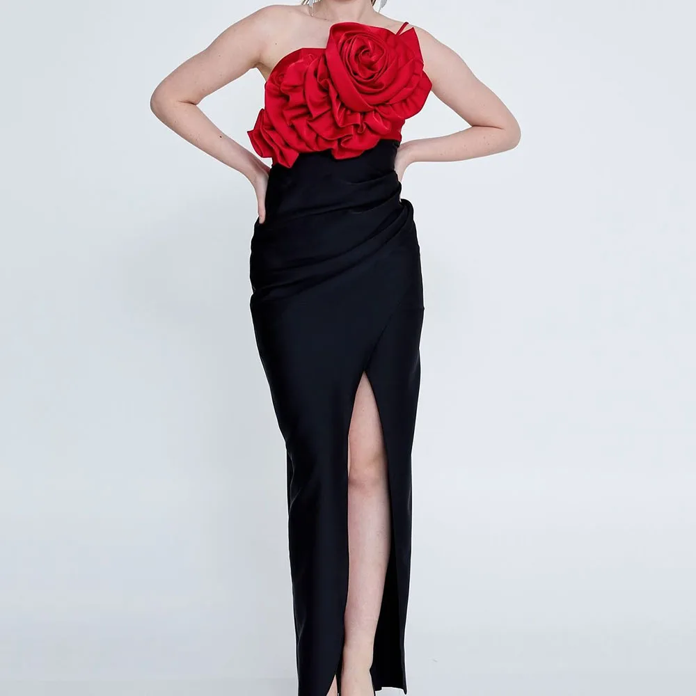 

Customized Straight Prom Dresses Ankle-Length Spaghetti Strap Sleeveless Evening Gown Fashion Flowers Backless Draped Party Gown