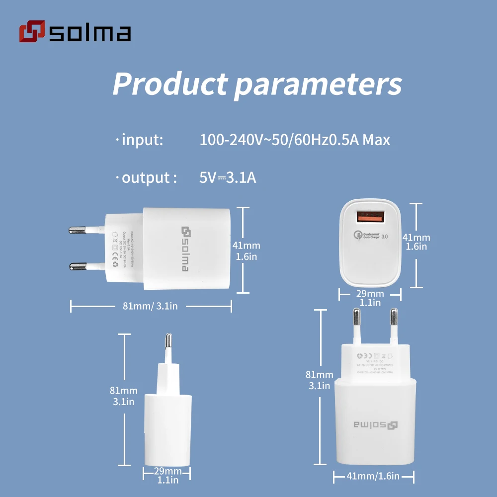 18W QC 3.0 USB Adapter Fast Charging Wall Charger Compatible With Multi -phone Series Quick Charger