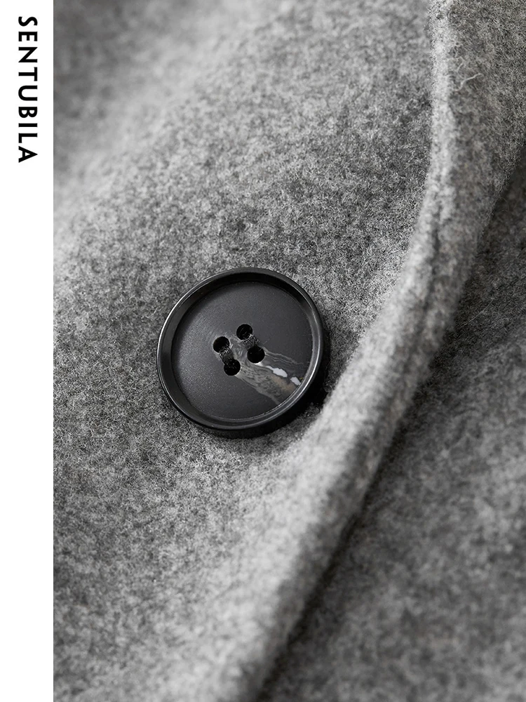 SENTUBILA Women Gray Loose Coat 2025 Winter Elegant Notched Collar Longline Overcoat Korean Popular Women's Clothes 144D58586X