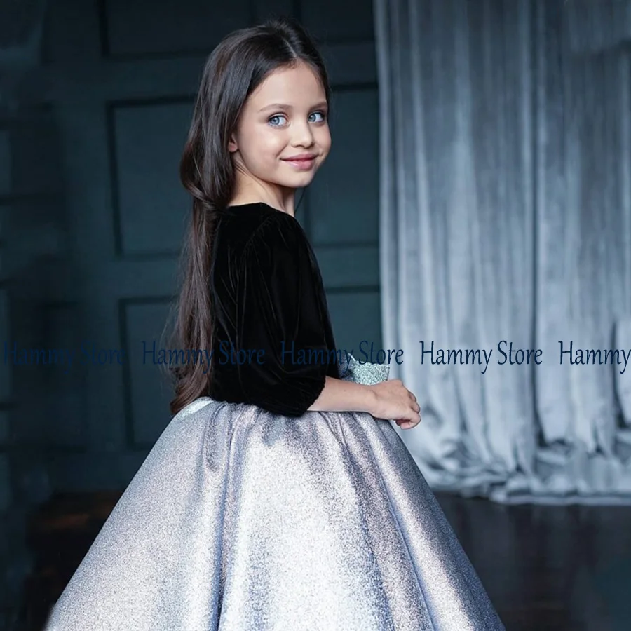 Puff Blume Mädchen Kleider Kinder Tutu Party Kleid 3/4 Ärmeln Jewel Neck Einfache Knie Länge Kurze Geburtstag Kleid für Weihnachten