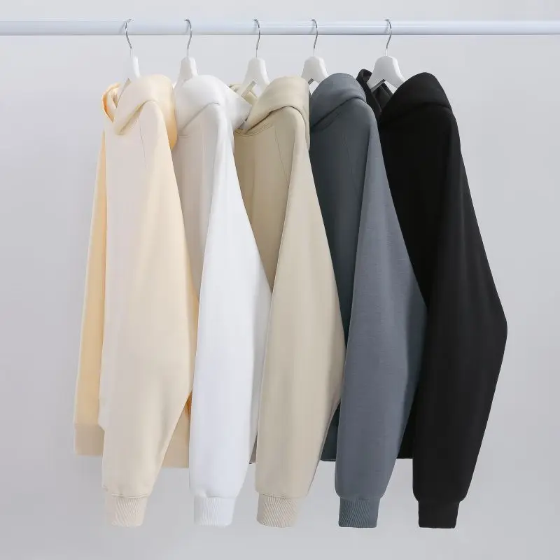 600g Men Women's 100% Cotton Hoodies Solid Korean Fleece Lined Hooded Pullover 2024 Warm Windproof  Casual Oversized Street Tops