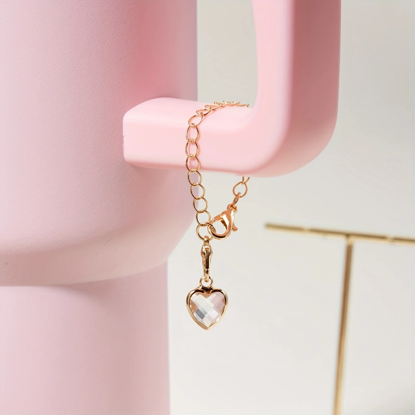 1pc Rhinestone Heart Charm For Stanley Cup, Stylish Decorative Pendant For Tumbler With Handle, Cup Accessories