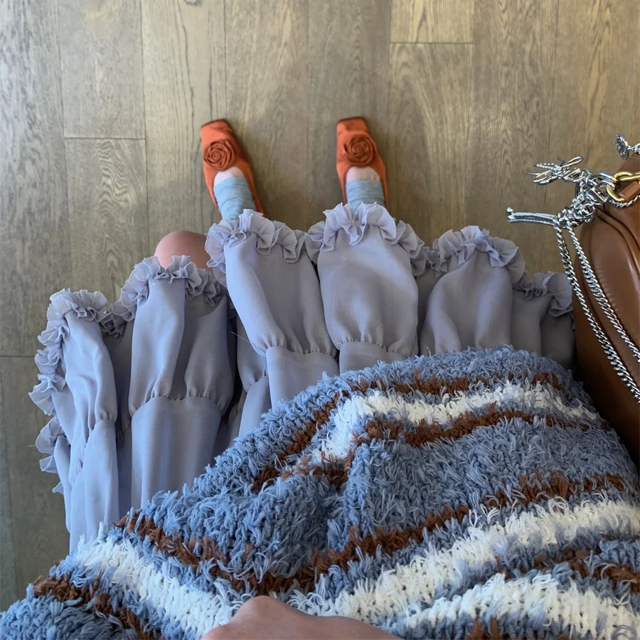 Gonna a balze coreana Sle f-lunghezza Gonna a trapezio Gonna a torta gonfia da donna Gonna a strati simile alla fata Sweet Princ