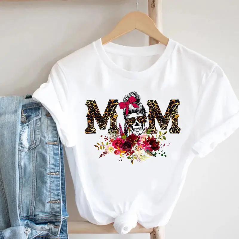 

Модная европейская футболка с леопардовым принтом для мамы, креативная повседневная футболка с короткими рукавами, футболки с графическим рисунком, женская одежда, топы