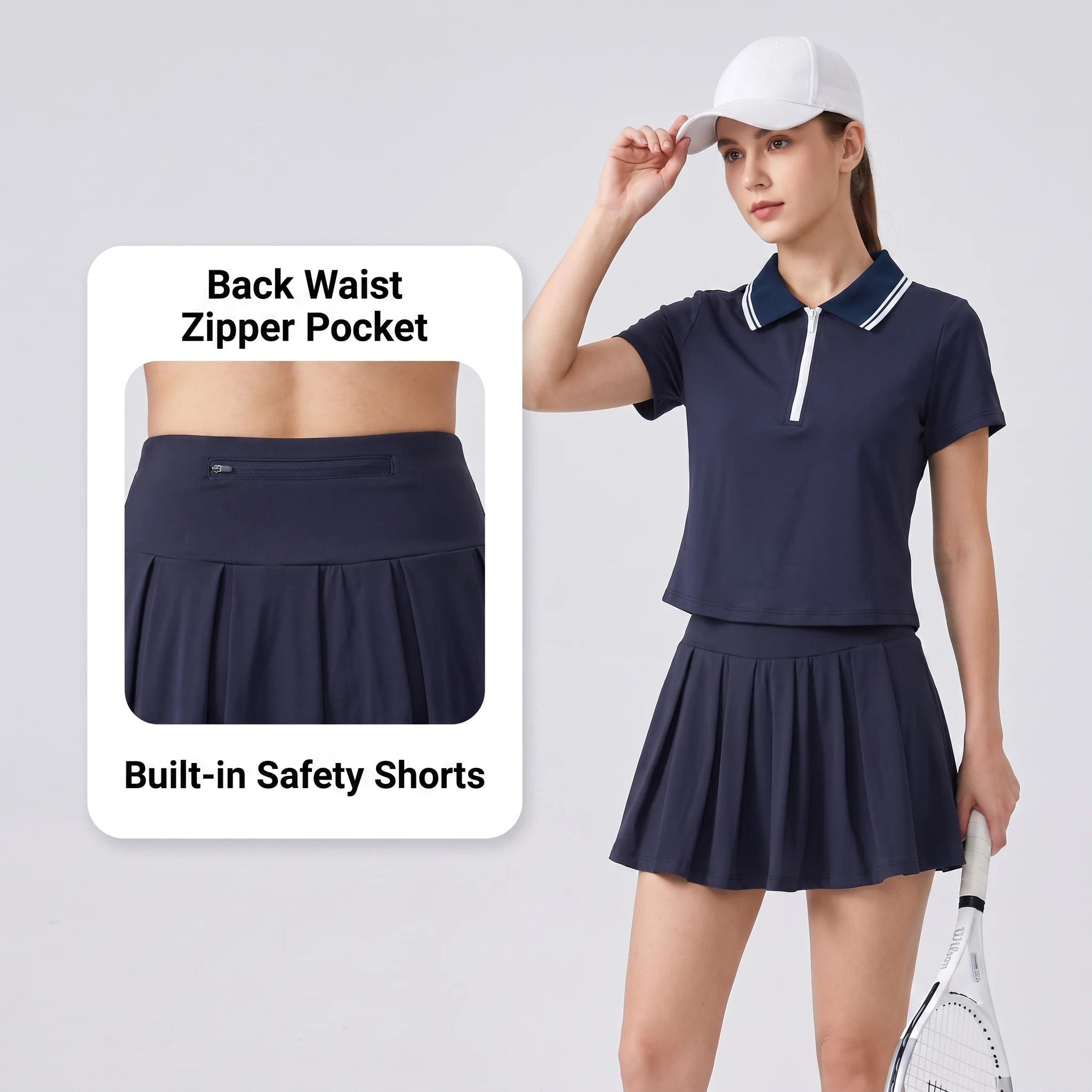 Women's Summer Tennis Suit Set Short Polo Shirt Short-Sleeved Sports Top Yoga Running Fitness Skirt Suit Pants Athletic Wear