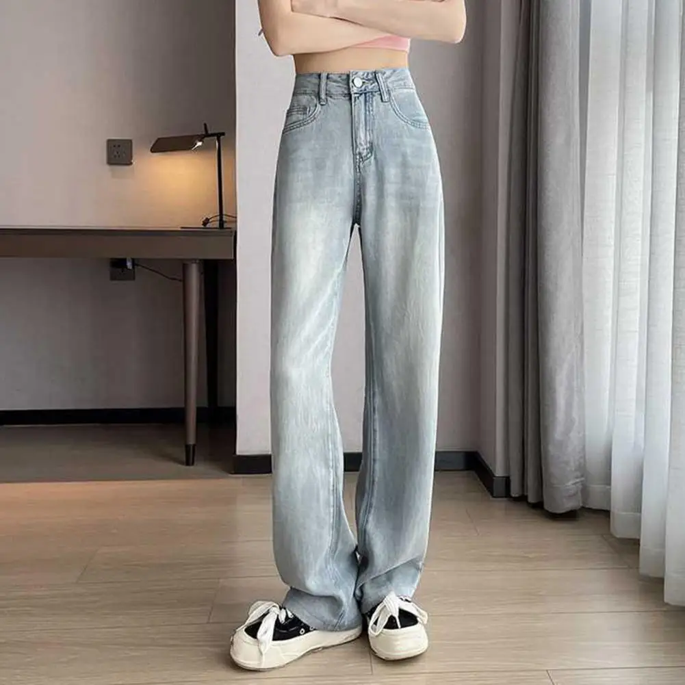 Spring Women Pants Striped Wide Leg Jeans with High Waist Multi Pockets for Women Stylish Streetwear Pants for Wear Long