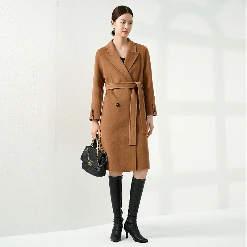 [Highest Quality] New Winter Coat Women Camel Medium Length 100% Cashmere Coat Female Soft Black Suit Collar Temperament Commute