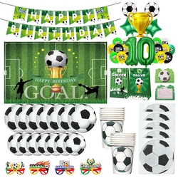 Décorations d'anniversaire de football, ballons en film d'aluminium, assiette britannique, tasse, serviettes, nappe, fournitures de fête préChristophe