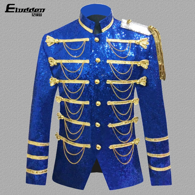 بدلة عسكرية بسلسلة مطرزة للرجال لعام 2025، فستان سيد الاحتفالات، سترة فستان المحكمة المسرحية