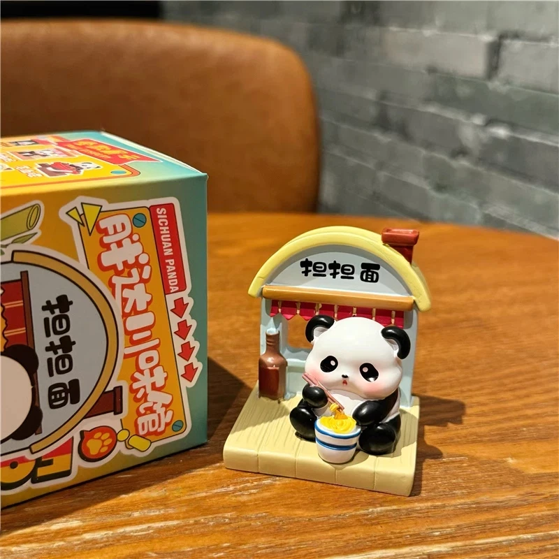 Bonito panda caixa cega estatuetas decorações de mesa de escritório criativo sichuan sabor restaurante surpresa presentes na moda brinquedos colecionáveis