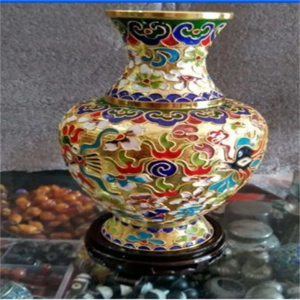 

Authentic cloisonne vase crafts household accessories peony bottle