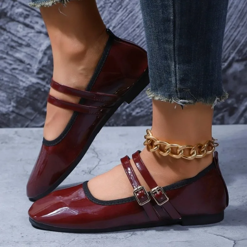 

Туфли Мэри Джейн из мягкой кожи на низком каблуке, женские, французский стиль, с квадратным носком, неглубокие, летние, на плоской подошве