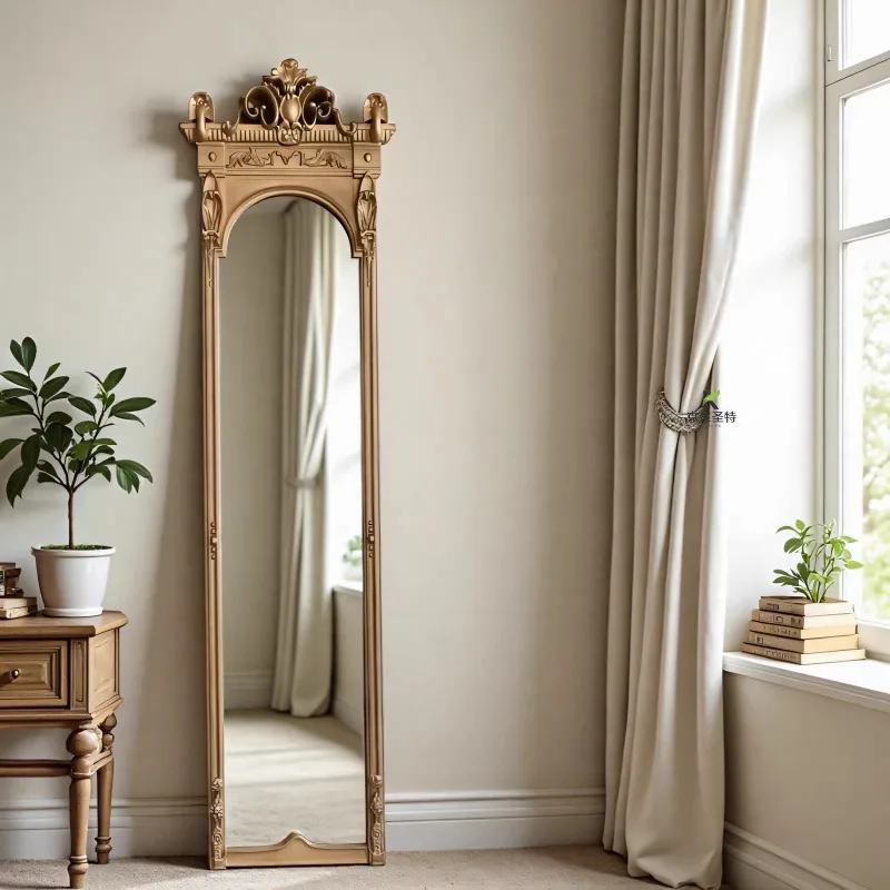 

French wall-mounted full-length mirror, bedroom fitting mirror, American retro carved full-length mirror, European-style home wa