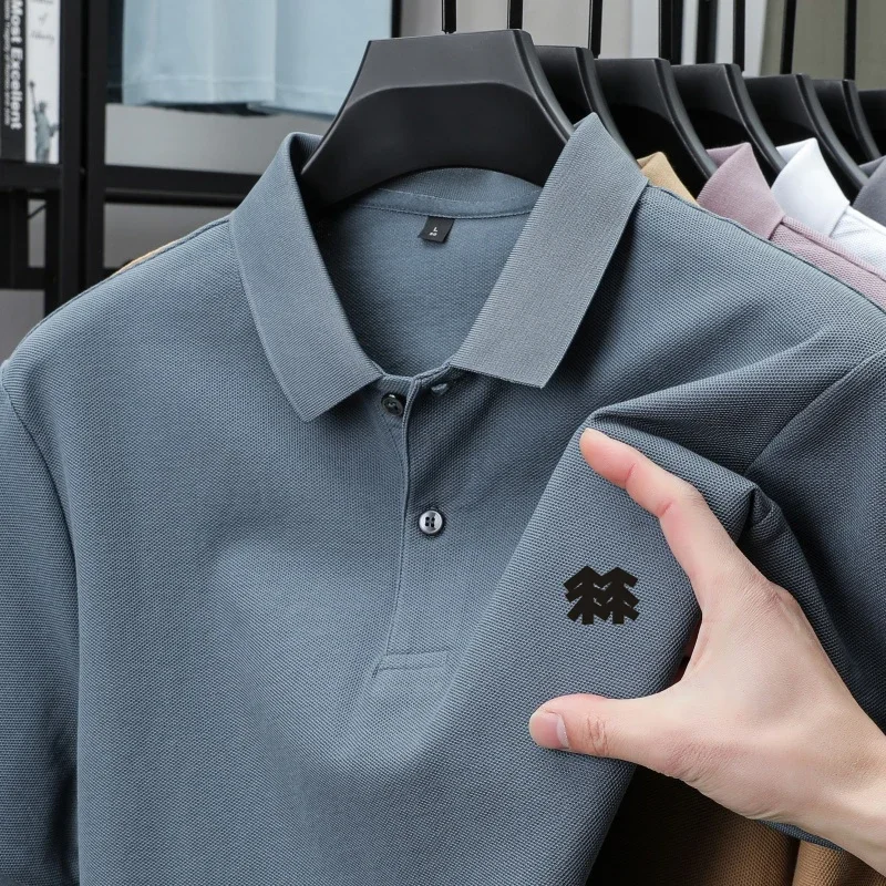 Men's summer fashion button-down printed casual golf polo shirt made of breathable cotton, suitable for business attire.