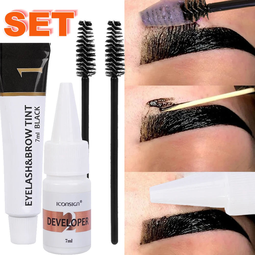 Juego de tinte para cejas profesional, tinte rápido de 10 minutos, Kit de Gel de tinte fácil para pestañas, tinte para cejas semipermanente resistente al agua, maquillaje de ojos