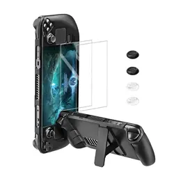 Bibuks Steam Deck /OLED Case Anti-skid skin case accessory, case with kickstand, 2 screen protectors, 4 rocker caps