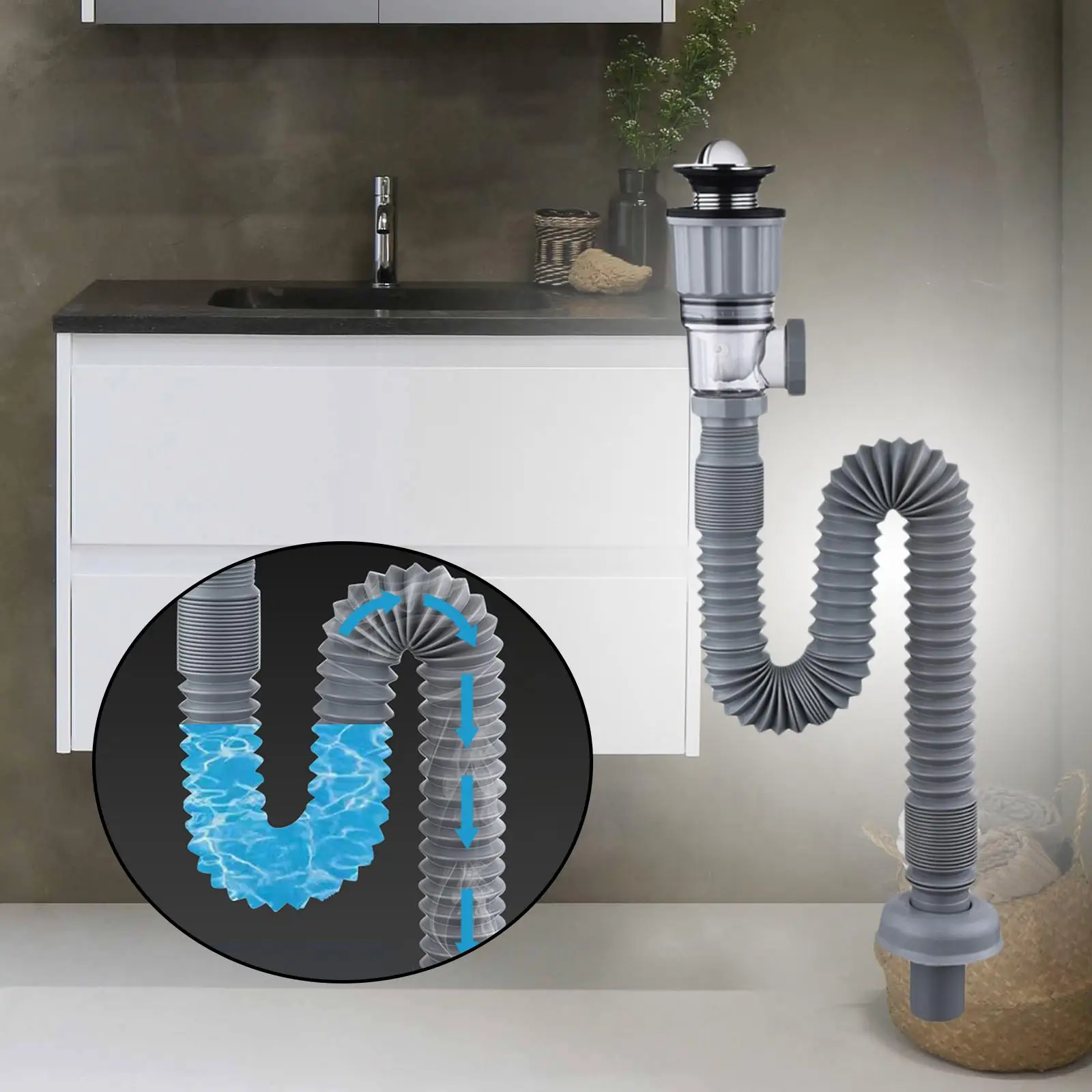 Bathroom Sink Drain Kit Easy Installation 2 in 1 Drain Pipe Drain Pipe for