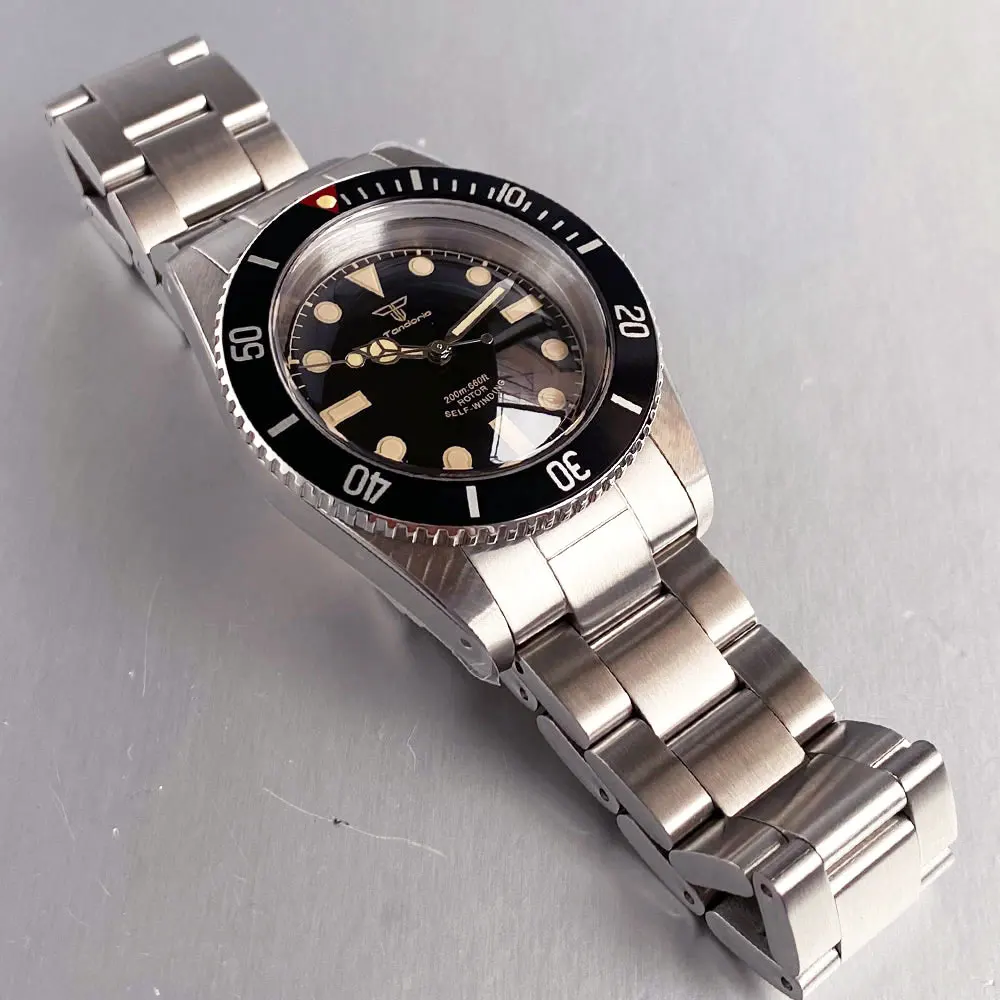 NH35 Tandorio Vintage Luminous 38mm Sapphire 20ATM Waterproof Automatic Movt Dive Watch Men 120 Click Steel Bracelet view 5