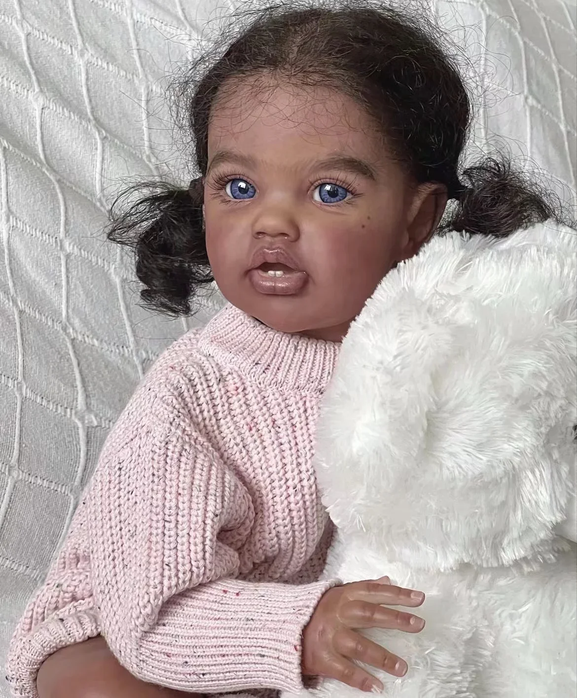 SINO-BB Customized Limited Supply 24''Reborn Baby Lottie With Hand-Rooted Hair Already Finished Doll With Freckles Dark Skin