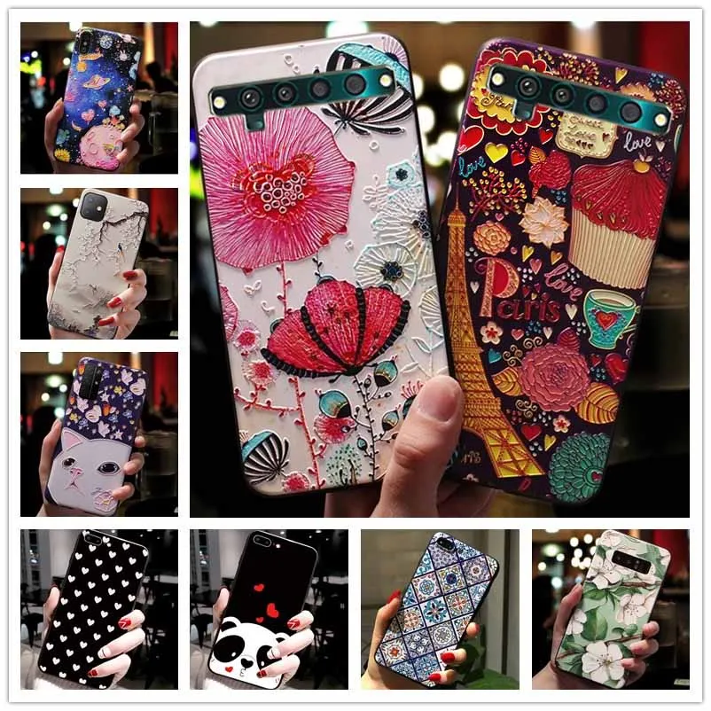 Para LG V60 Thinq Cases 3D flor relieve Fundas de silicona para LG V60 Thinq K51 K51S K40S cubierta suave TPU Fundas de dibujos animados Capa