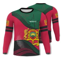 3D Morocco National Emblem Flag Graphic T Shirt for Men Clothing y2k Tops Fashion Long Sleeved T-shirt Casual Gym Fitness Jersey