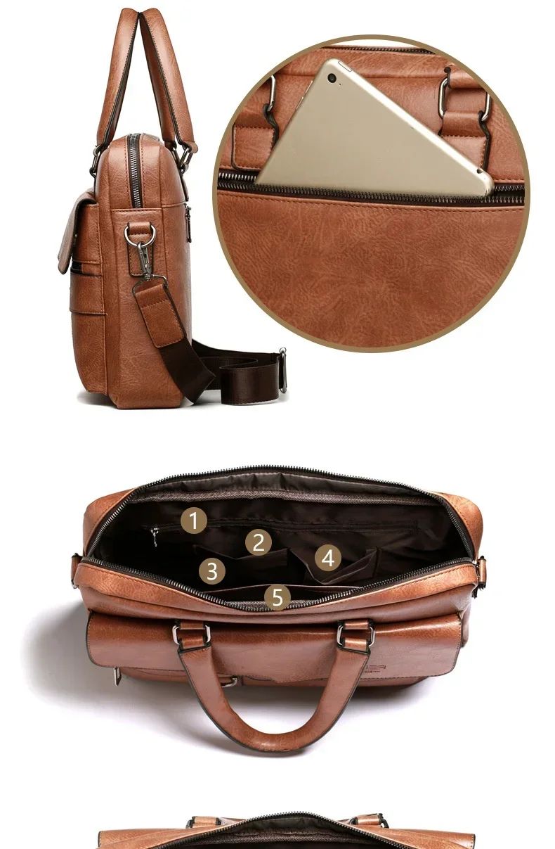 2026 Men Briefcase Bag High Quality Business Famous Brand PU Leather Shoulder Messenger Bags Office Handbags 14 inch Laptop bags