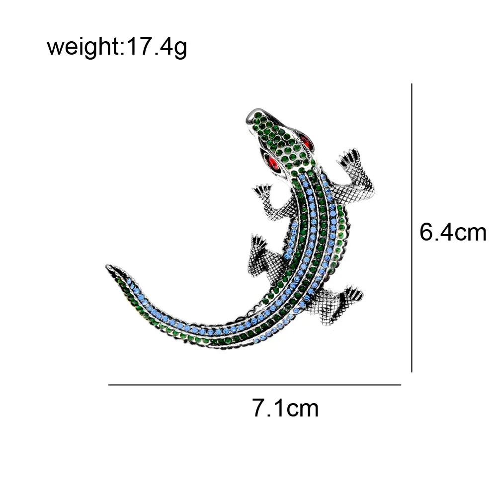 Blucome 2023 New Rhinestone Crocodile Brooch Fashion Small Animal Brooch Retro Large Brooch 3 Colors