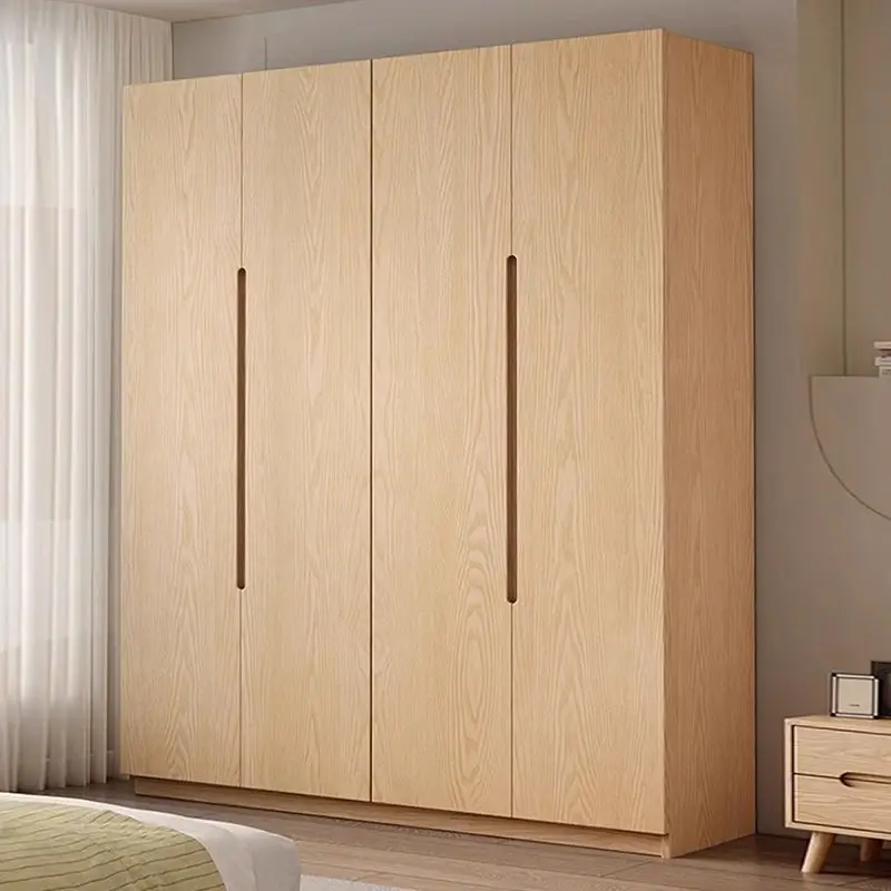 Solid wood wardrobe small apartment floor-to-ceiling master bedroom locker three doors four doors large capacity wardrobe