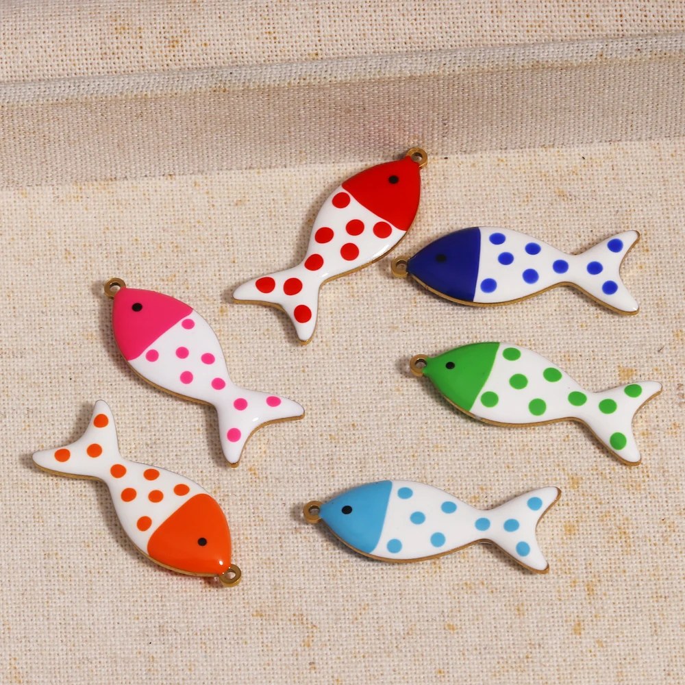 5PCS 40x8mm Edelstahl Emaille Fisch Charms Anhänger DIY Schmuck Machen Zubehör Erkenntnisse für Halskette Ohrringe armbänder