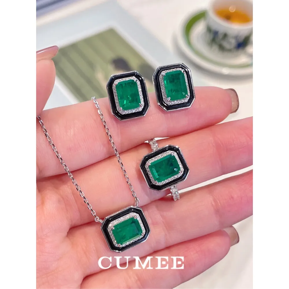 CUMEE Fashionable design style Lab Created Emerald Earrings Silver plated gold earrings for Women