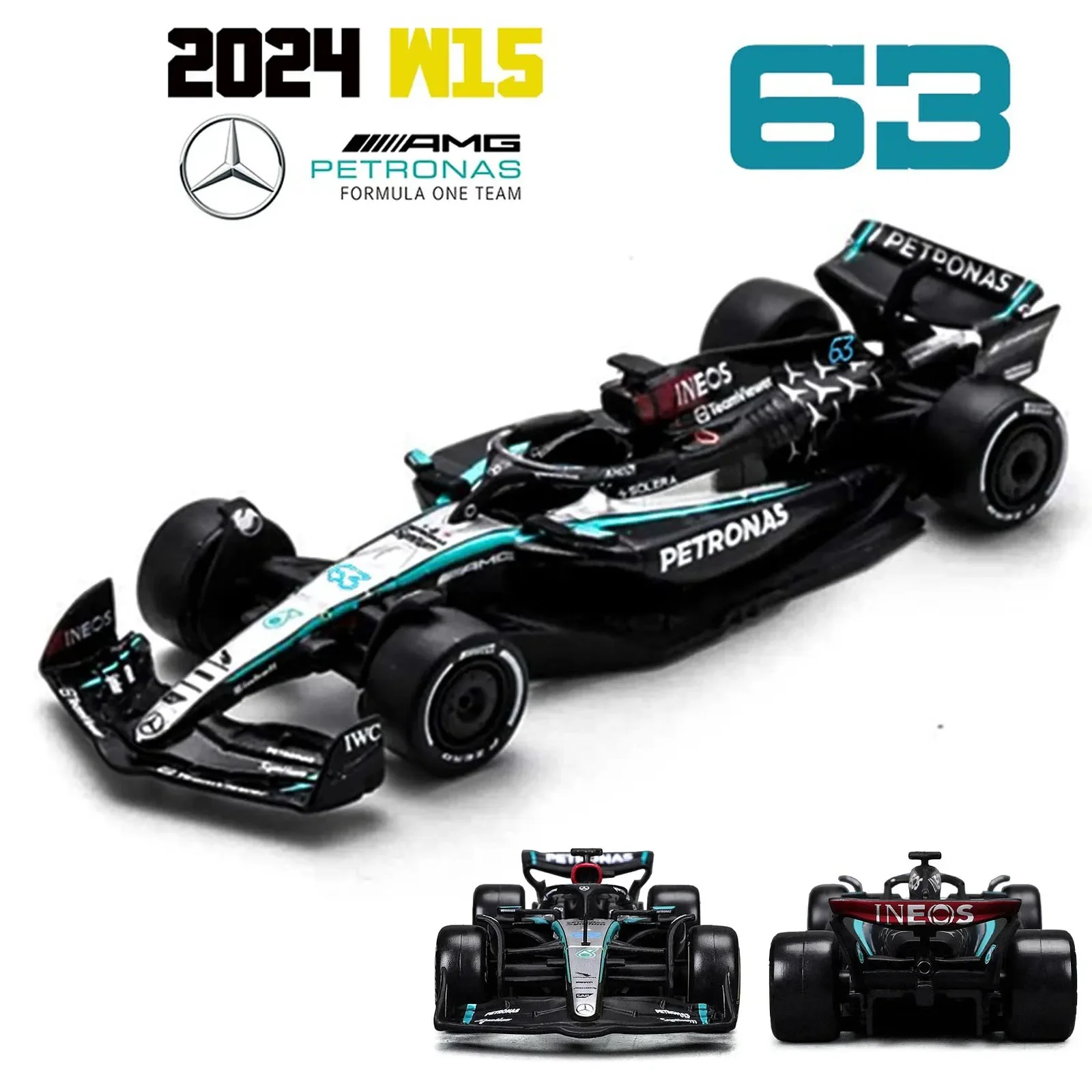 Bburago 1:43 Mercedes-AMG Petronas F1 Team W15 2024 #44 Hamilton #63 George Russell Alloy Car Die Cast Model Toy Collectible