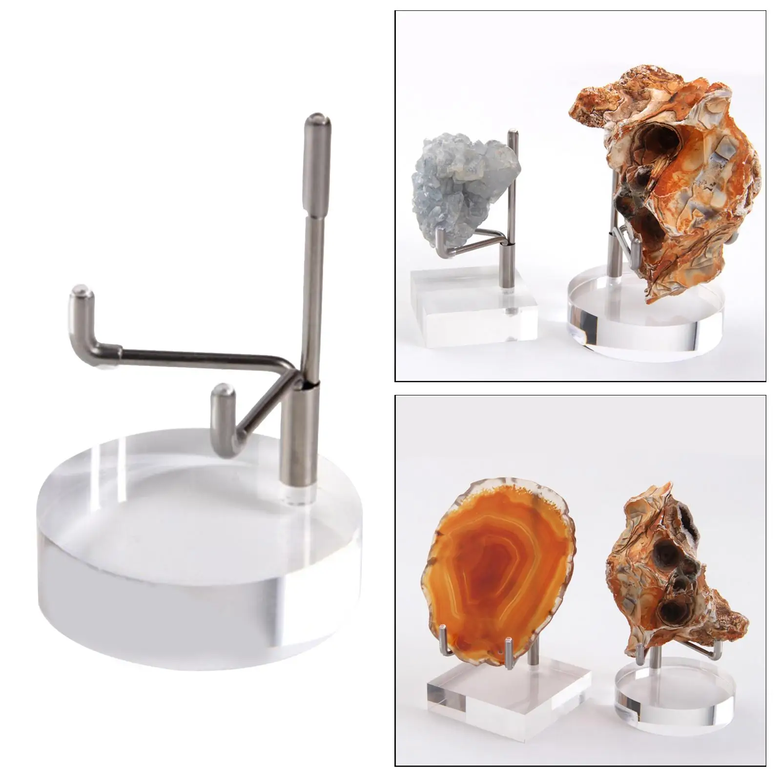 Acrylic Crystal Display Rack for Rocks Minerals Geodes Fossils Stones Clear Holder Stand for Shelf Seashells Decor