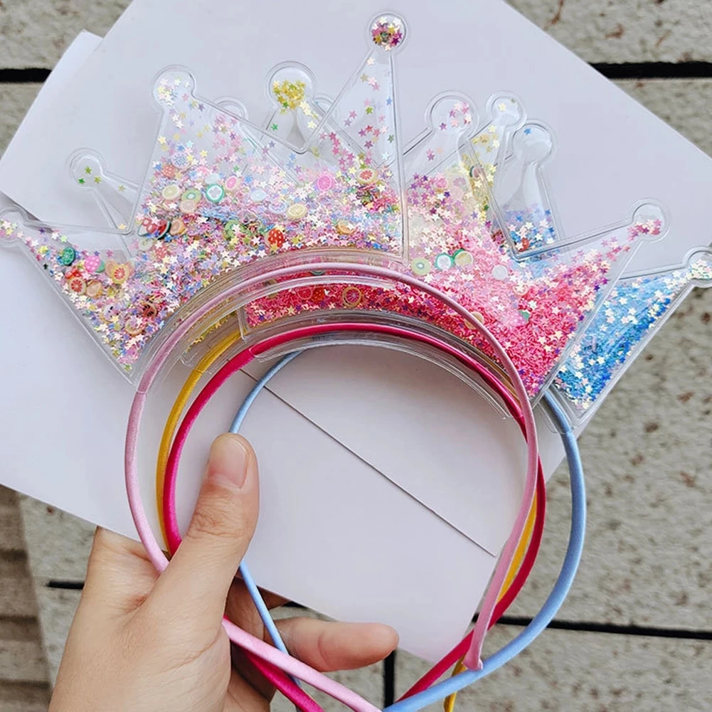 2024 Trendy Bling Crown Hair Band Shiny Sequins Princess Headband for Girls Lovely Hair Accessories For Kids Headwear Birthday