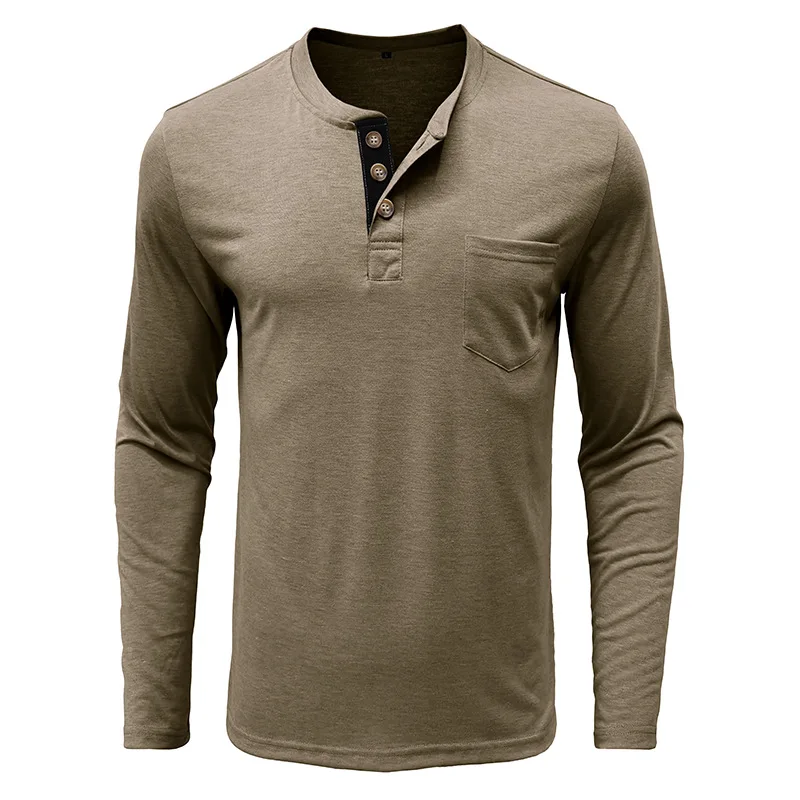 Long Sleeve Crew Neck Men's T-Shirt Bottom Shirt T-Shirt Henry Neck Top for Men