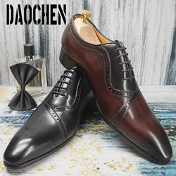 Italian Men's Oxford Shoes Lace Up Mix-Color Black Brown Elegant Mens Dress Shoes Office Business Wedding Leather Shoes