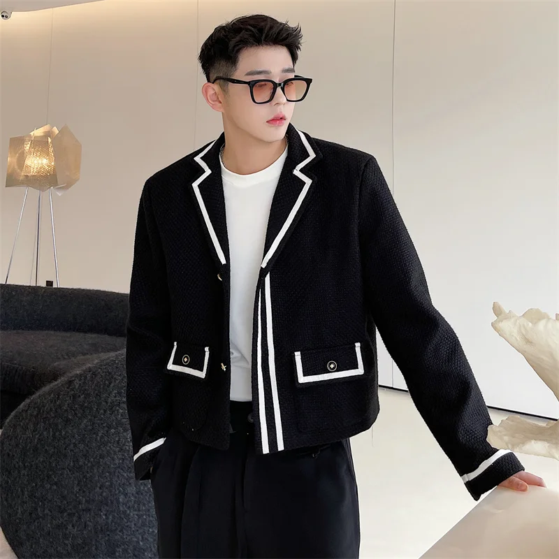 Autumn and winter dark nightclub high-end suit, men's and women's small fragrance style jacket, retro casual color blocked suit