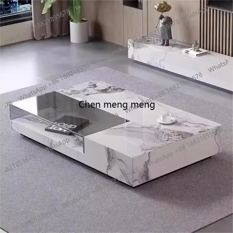RR Italian Luxury Living Room Rock Slab Coffee Tables Modern Minimalist High-Grade Glass Coffee Table Customizable Furniture