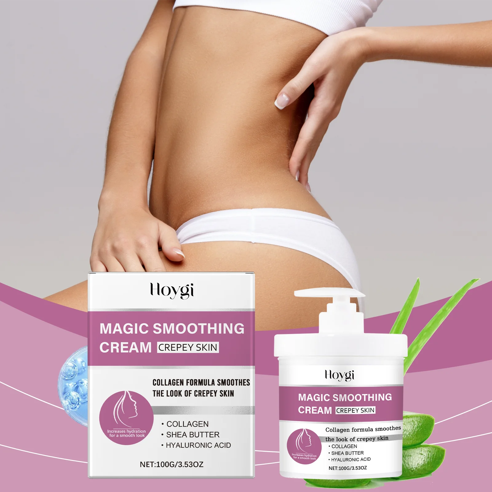 크레이피 스킨용 매직 스무딩 크림 (100g/3.5oz) - 콜라겐 & 히알루론산 포뮬러 - 강렬한 수분 공급 바디 크림