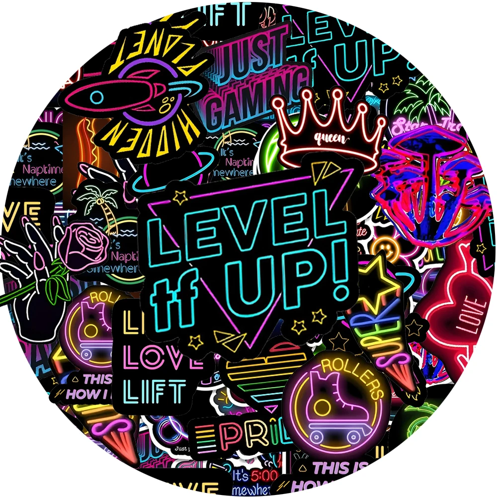 

10/30/50pcs Funny Cartoon Neon Light Series Graffiti Stickers for Notebook Phone Laptop Bike Cool Decoration Sticker Classic Toy