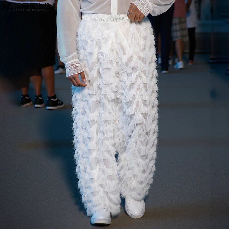 

2025 Mens Pants Tassel Elastic Waist Joggers Oversize Casual Straight Trousers Men Streetwear Fashion Party Long Pants INCERUN