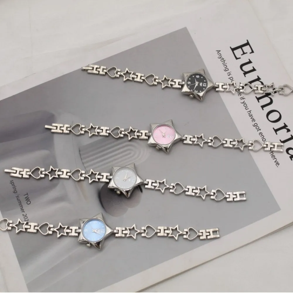 Vintage Y2K Pocket Watch Charm Bracelets Star Shape Charm Adjustable Chain Clock Pendant Zinc Alloy Bag Decoration Women