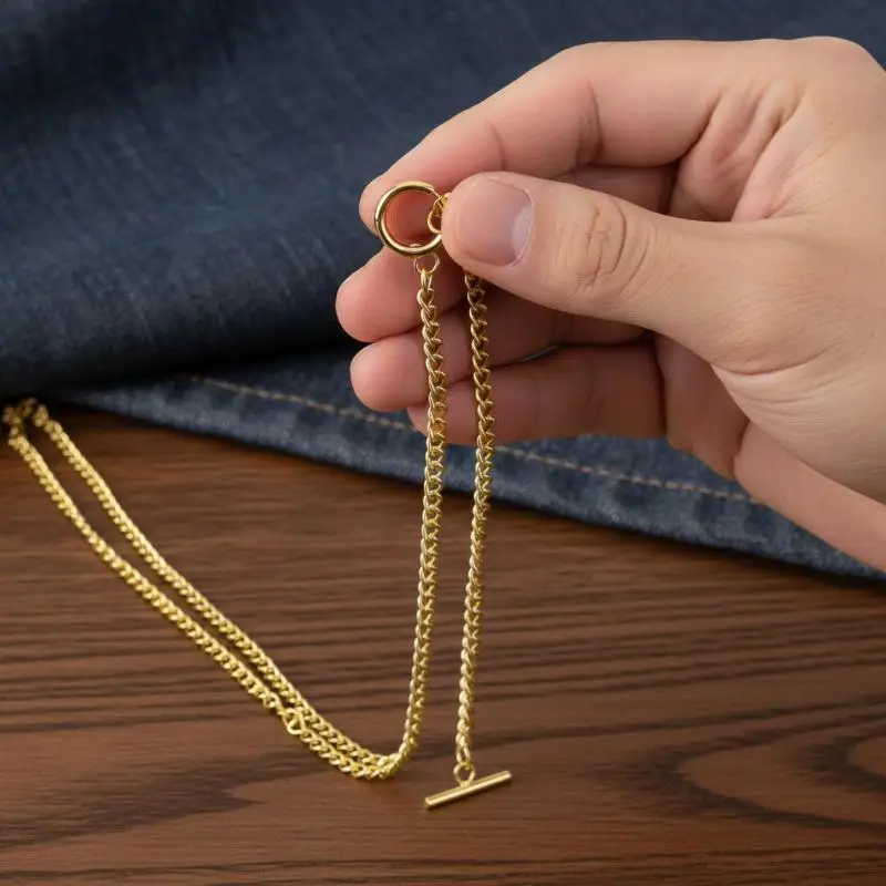 Double Chain Pocket Watch Chain Curb Link Chain Clip Pocket Chain For Men And Women For Christmas And Father's Day Gift