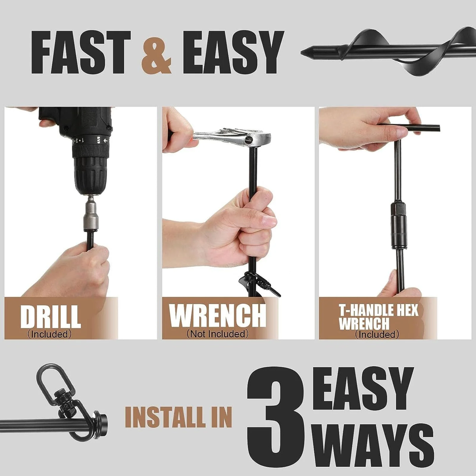 4-Pack 40cm Screwing Ground Anchor for Trampoline with Swing Adapter And Cross Handle Steel Swing Set Anchor view 4