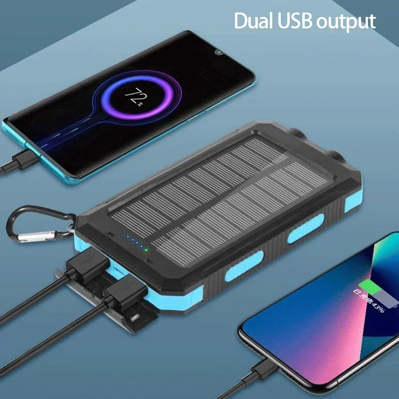 Hot Solar Power Bank 20000mAh caricabatterie portatile da esterno Power Bank batteria esterna impermeabile doppia ricarica USB con luce a LED