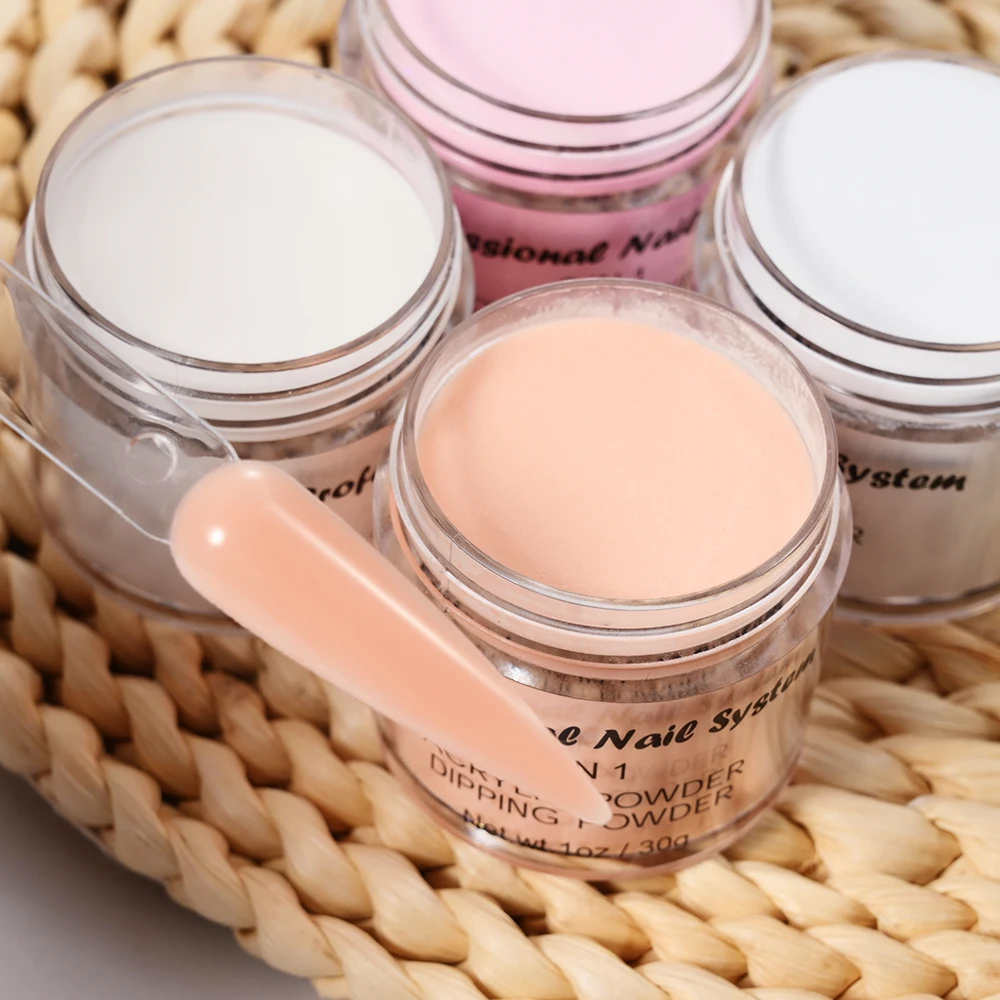 4 ชิ้น/เซ็ต 30g ผงคริสตัลเล็บอุปกรณ์เสริมสีชมพู/สีขาว/Clear/Nude เล็บอะคริลิค/Dipping 3 IN 1 Professional เครื่องมือ * &