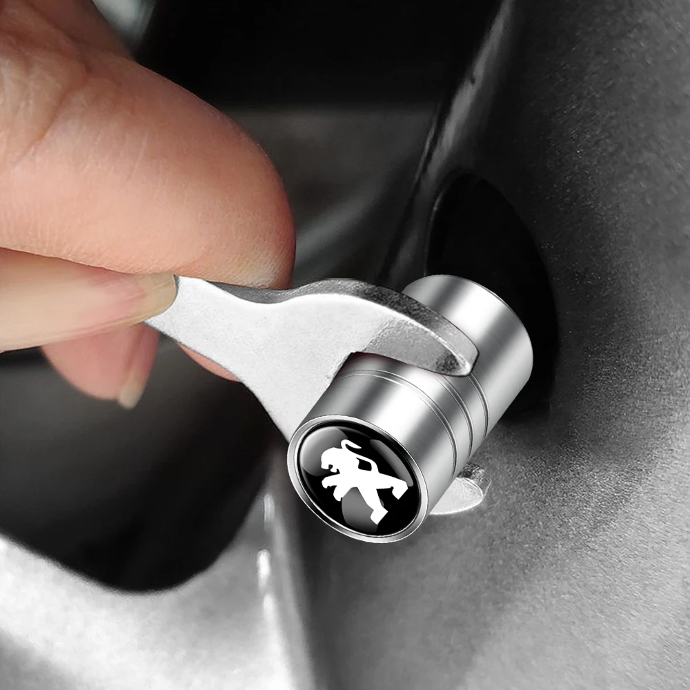 For Peugeot 5008 4008 206 208 308 307 207 3008 407 508 408 SW CC RCZ Hatch 4PCS Car Tire Valve Caps Car Accessories Center Cover view 5