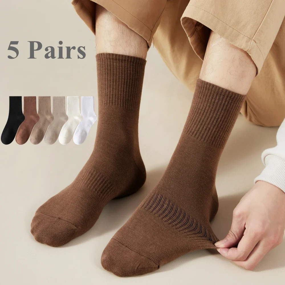 

5 Pairs Men Socks High Tube Sports Socks Anti-slip High Quality Cotton Crew Socks 5 Pack Set Spring Business Work