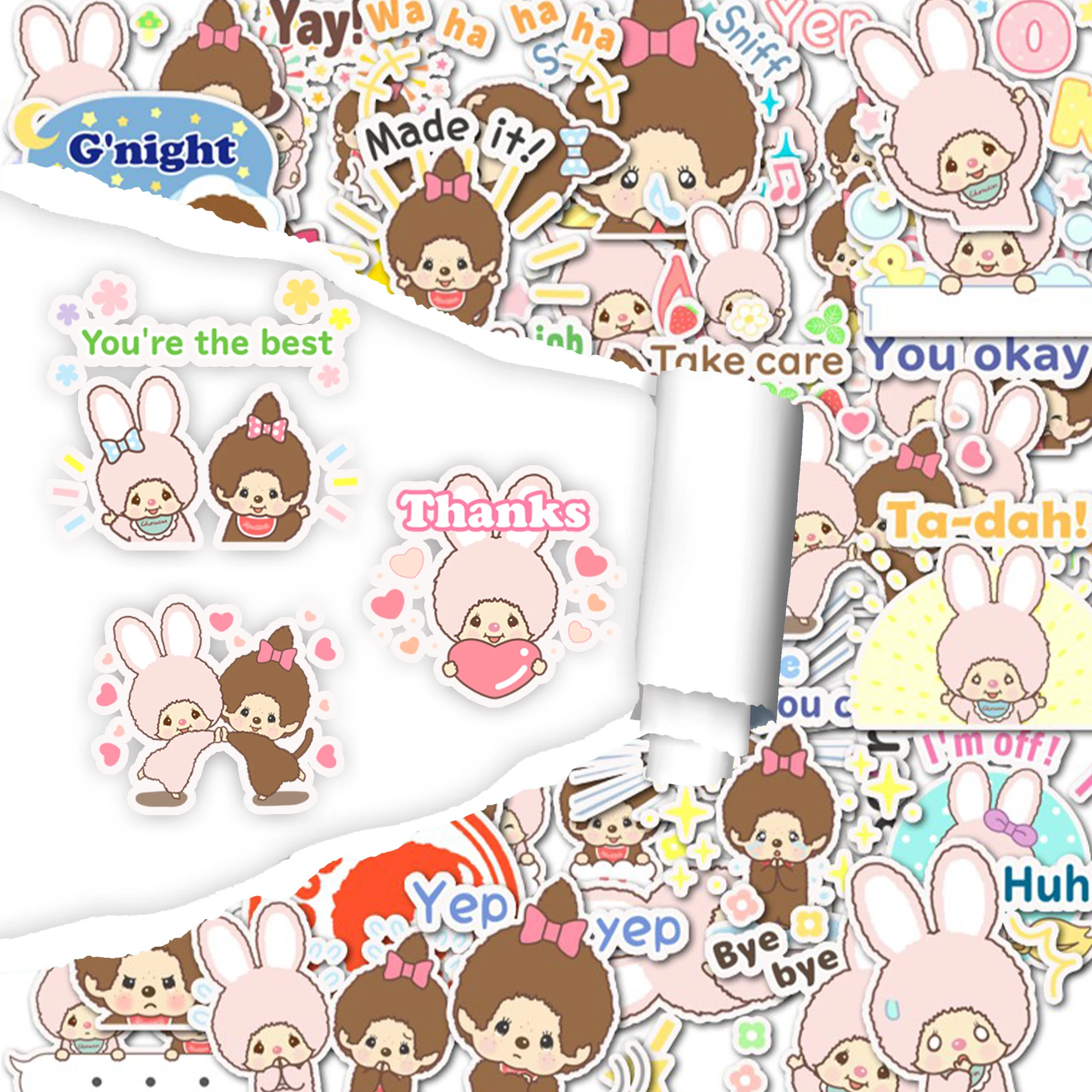 

40PCS Monchhichi Cute cartoon stickers for scene decoration DIY water cup phone case stationery decoration